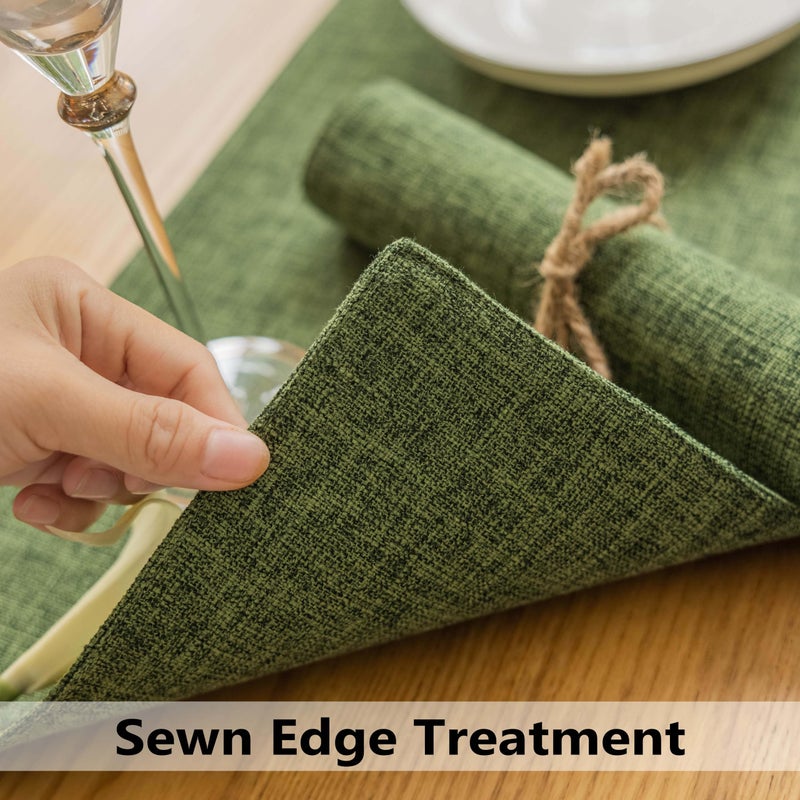 Demetex Cloth Placemats Green Set of 4 Vintage Textured Linen Place Mats Heat Resistant Plate Placemat for Kitchen Dinning Table, Green - Image 5