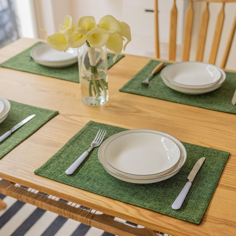 Demetex Cloth Placemats Green Set of 4 Vintage Textured Linen Place Mats Heat Resistant Plate Placemat for Kitchen Dinning Table, Green - Image 1