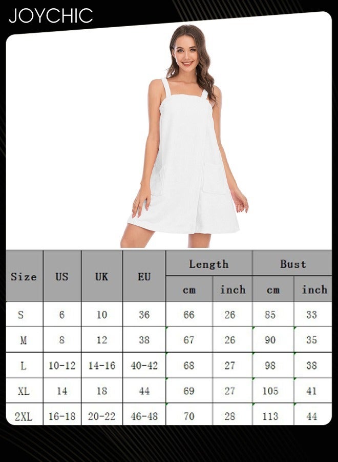 Joychic Women Solid Color Polyester Skin-friendly and Absorb- water Bathrobe Massage Stickers Suspenders Nightgown with Pockets for All Seasons White - Image 5