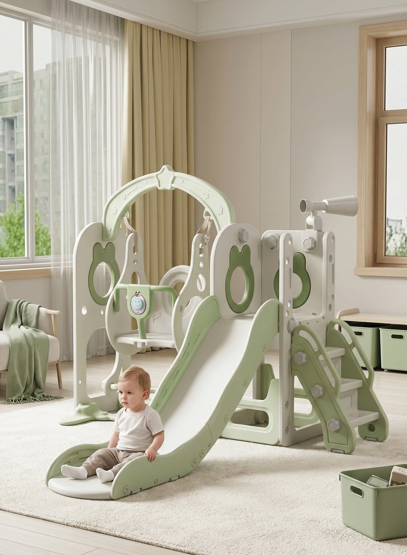 ZERIFAM 5-in-1 Kids Slide and Swing Set, Indoor/Outdoor Playground with Climbing Frame, Telescope, Storage, and Basketball Hoop—A Safe Play Structure for Backyards, Nurseries, and Home Use for Boys and Girls - Image 1