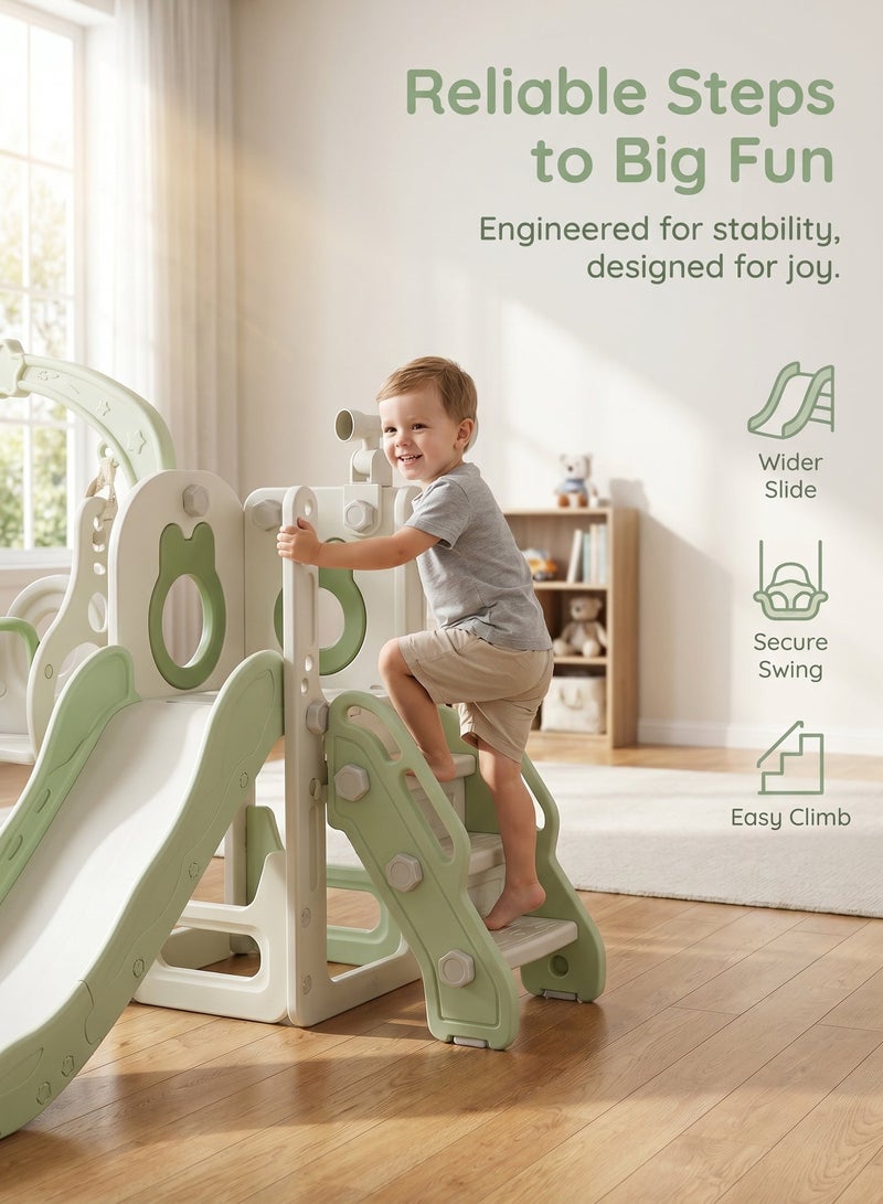 ZERIFAM 5-in-1 Kids Slide and Swing Set, Indoor/Outdoor Playground with Climbing Frame, Telescope, Storage, and Basketball Hoop—A Safe Play Structure for Backyards, Nurseries, and Home Use for Boys and Girls - Image 3