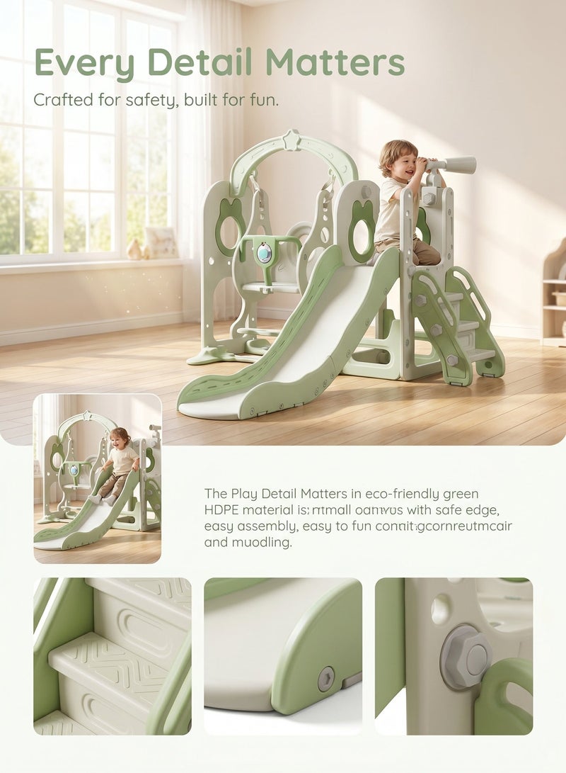 ZERIFAM 5-in-1 Kids Slide and Swing Set, Indoor/Outdoor Playground with Climbing Frame, Telescope, Storage, and Basketball Hoop—A Safe Play Structure for Backyards, Nurseries, and Home Use for Boys and Girls - Image 5