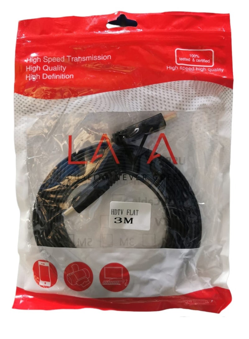 لافا كابل HDMI من لافا مسطح متوافق مع أجهزة بلاي ستيشن 4 /اكس بوكس / جميع شاشات التلفزيون / أي جهاز يحتوي على منفذ HDMI بطول 3.0m - Image 4