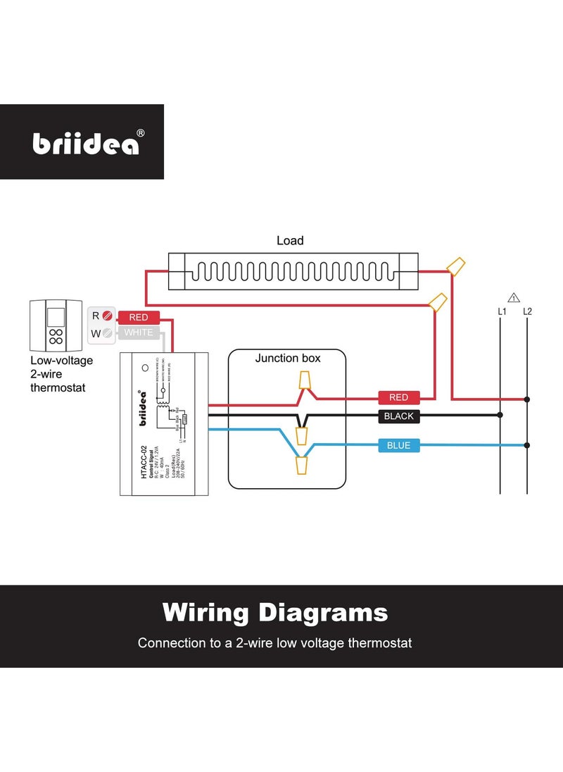 briidea Briidea 220V240V OnOff Switch Electric Heating Relay with Builtin 24V Transformer Replacement for Any Relay Compatible with 24V Thermostat  - Image 3