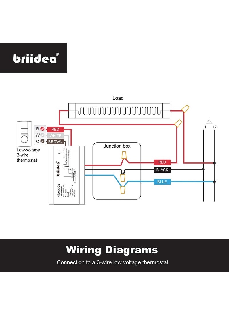 briidea Briidea 220V240V OnOff Switch Electric Heating Relay with Builtin 24V Transformer Replacement for Any Relay Compatible with 24V Thermostat  - Image 4