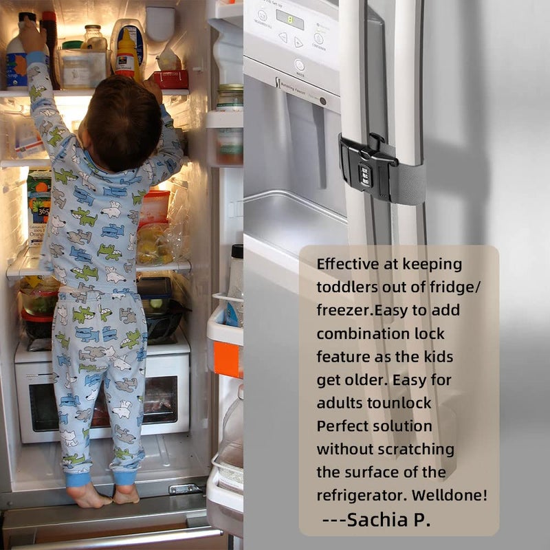 Fresheracc Fridge Freezer Refrigerator Cabinet Lock Latch, (2 Packs) Adjustable French Door Guard for Toddlers Children Kids Special Needs, No Drill No Screw No Adhesive (2 Packs Grey) - Image 2