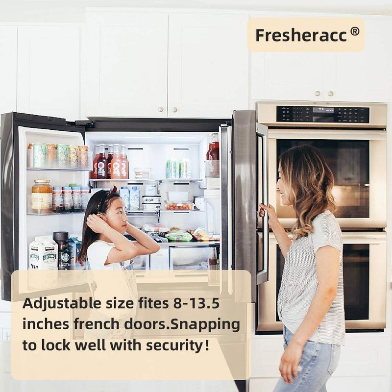 Fresheracc Fridge Freezer Refrigerator Cabinet Lock Latch, (2 Packs) Adjustable French Door Guard for Toddlers Children Kids Special Needs, No Drill No Screw No Adhesive (2 Packs Grey) - Image 4