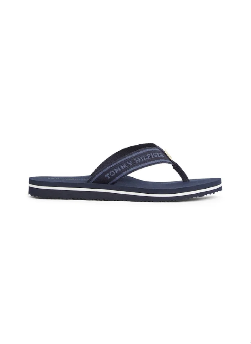 TOMMY HILFIGER Women's Webbing Tonal Logo Flip-Flops - Polyester, Blue