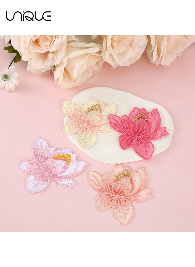 Unique 6 PCS Blooming Lotus Iron on Patches, Lotus Flower Embroidered Applique, Creative Iron on Sew on Decorative Emblem, Embroidery Patches for Clothes Jeans Jacket Hats Bags DIY Sewing Craft Decoration - 8*8 cm - Image 5