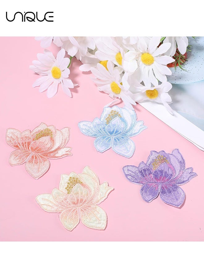 Unique 6 PCS Blooming Lotus Iron on Patches, Lotus Flower Embroidered Applique, Creative Iron on Sew on Decorative Emblem, Embroidery Patches for Clothes Jeans Jacket Hats Bags DIY Sewing Craft Decoration - 8*8 cm - Image 3