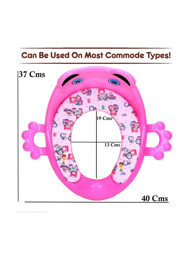 FLIPZON - Premium Baby Cushioned Potty Seat With Easy Grip Handles And Comfortable Seat / Toilet Seat With Handle For Kids / Suitable For Baby Boy/Girl (Pink), Plastic - Image 1