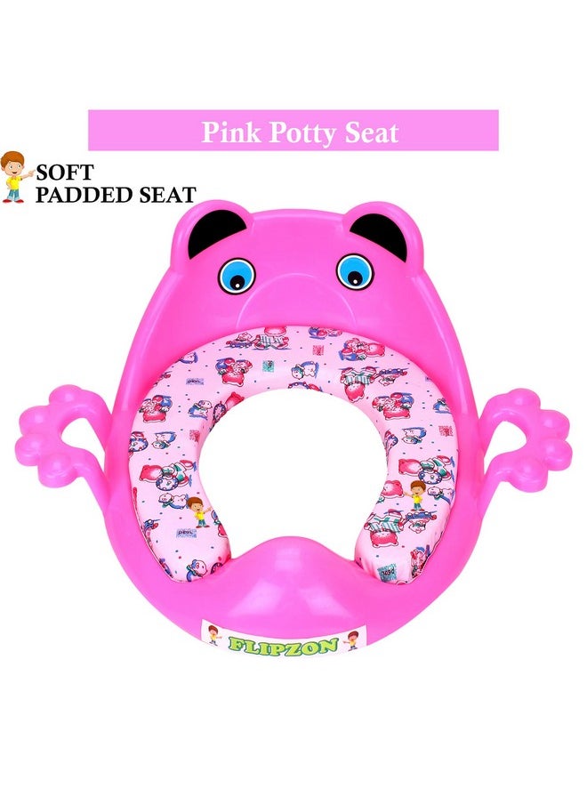 FLIPZON - Premium Baby Cushioned Potty Seat With Easy Grip Handles And Comfortable Seat / Toilet Seat With Handle For Kids / Suitable For Baby Boy/Girl (Pink), Plastic - Image 1