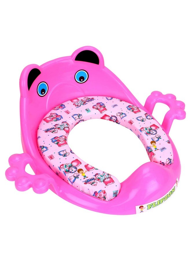 FLIPZON - Premium Baby Cushioned Potty Seat With Easy Grip Handles And Comfortable Seat / Toilet Seat With Handle For Kids / Suitable For Baby Boy/Girl (Pink), Plastic - Image 1