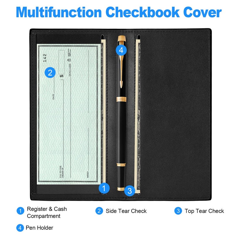 CASMONAL Premium Leather Checkbook Cover for Men and Women Checkbook Holder Wallet RFID Blocking - Image 2