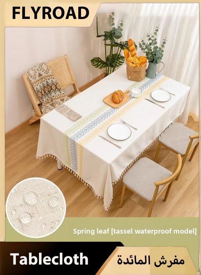 فلاي رود مفرش طاولة مقاوم للماء مقاس 90 × 140 سم، مفرش طاولة مستطيل من الكتان الخيش المطرز، مفرش طاولة مستطيل عالي التحمل مقاوم للتجاعيد، للمنزل أو الخارج - Image 1
