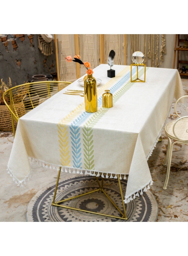 فلاي رود مفرش طاولة مقاوم للماء مقاس 90 × 140 سم، مفرش طاولة مستطيل من الكتان الخيش المطرز، مفرش طاولة مستطيل عالي التحمل مقاوم للتجاعيد، للمنزل أو الخارج - Image 3