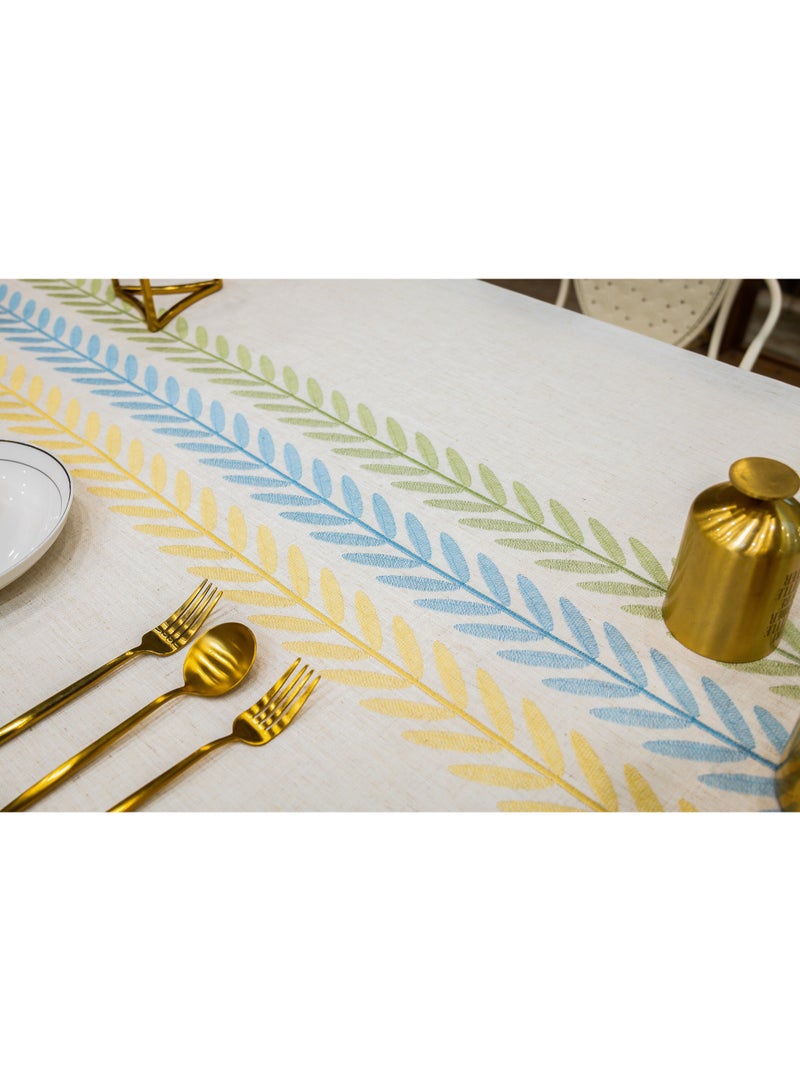 فلاي رود مفرش طاولة مقاوم للماء مقاس 90 × 140 سم، مفرش طاولة مستطيل من الكتان الخيش المطرز، مفرش طاولة مستطيل عالي التحمل مقاوم للتجاعيد، للمنزل أو الخارج - Image 5