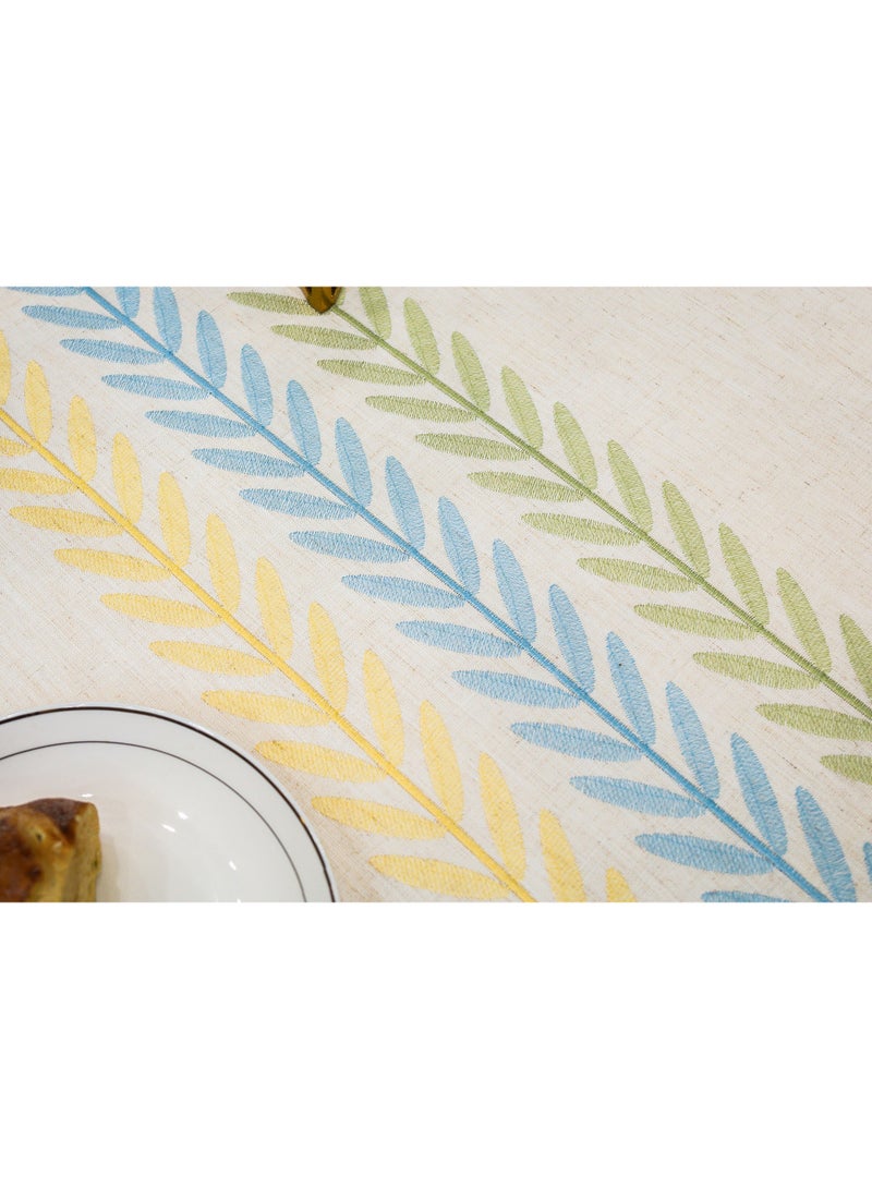 فلاي رود مفرش طاولة مقاوم للماء مقاس 90 × 140 سم، مفرش طاولة مستطيل من الكتان الخيش المطرز، مفرش طاولة مستطيل عالي التحمل مقاوم للتجاعيد، للمنزل أو الخارج - Image 4