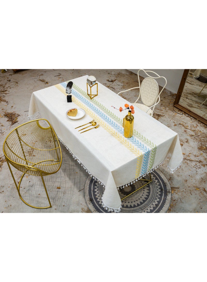 فلاي رود مفرش طاولة مقاوم للماء مقاس 90 × 140 سم، مفرش طاولة مستطيل من الكتان الخيش المطرز، مفرش طاولة مستطيل عالي التحمل مقاوم للتجاعيد، للمنزل أو الخارج - Image 2