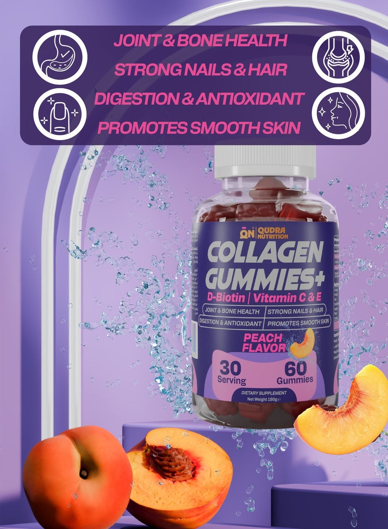 Qudra Nutrition Collagen Gummies Plus D-Biotin, Vitamins C & E for Joint and Bones Health, Strong Nails and Hair, Promotes Smooth Skin & Digestion, Vegan Gummies - Beach Flavour, UAE Brand - Used for Men & Women - Image 2
