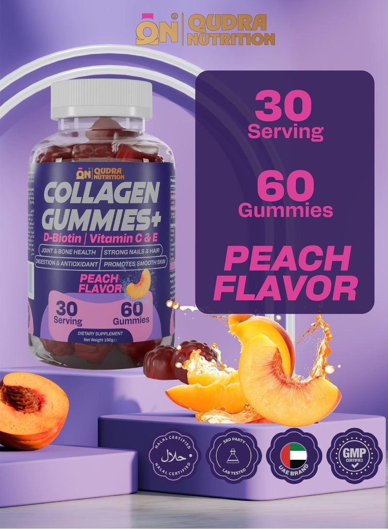 Qudra Nutrition Collagen Gummies Plus D-Biotin, Vitamins C & E for Joint and Bones Health, Strong Nails and Hair, Promotes Smooth Skin & Digestion, Vegan Gummies - Beach Flavour, UAE Brand - Used for Men & Women - Image 3