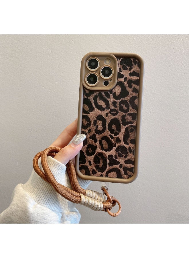 NIBEMINENT غطاء حماية TPU بنمط الفهد مع حبل لجهاز iPhone 16 Pro Max، طباعة فهد بني مع حبل - Image 1