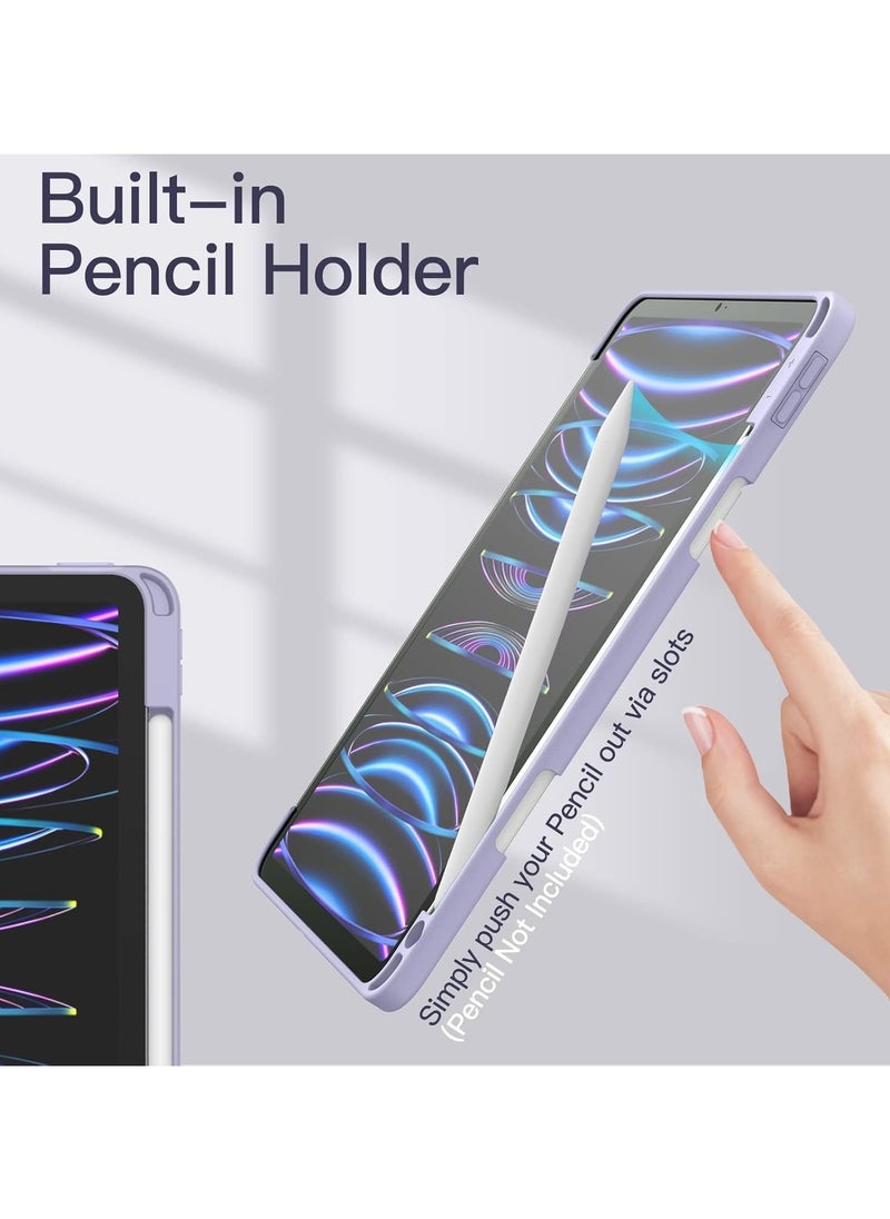 Generic Hybrid Case Compatible with iPad Pro 11 Inch (2022/2021/2020/2018, 4th/3rd/2nd/1st Generation) - Ultra Slim Shockproof Clear Cover w/Pencil Holder, Auto Wake/Sleep(Purple)  - Image 4