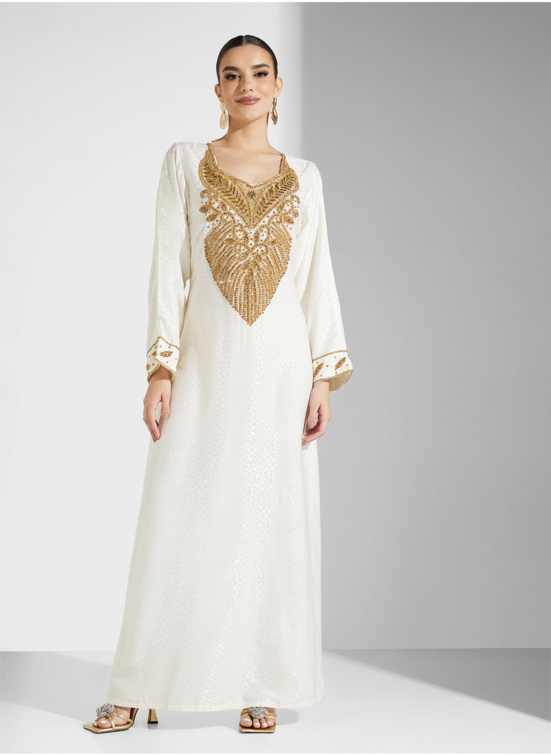 ARABIAN CLOSET Embellished Belted Jalabiya  - Image 4