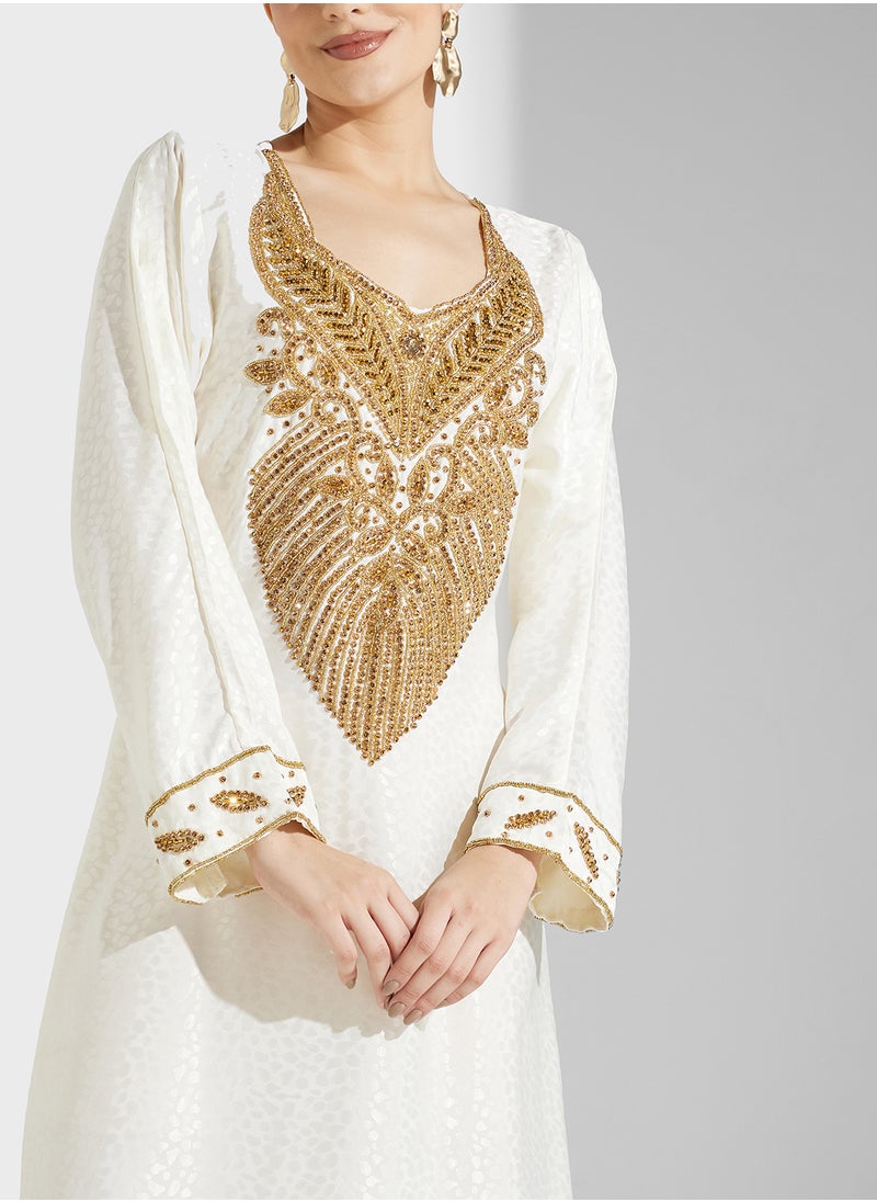 ARABIAN CLOSET Embellished Belted Jalabiya  - Image 3