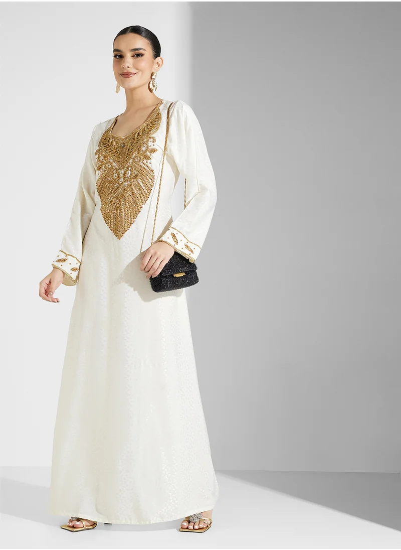 ARABIAN CLOSET Embellished Belted Jalabiya