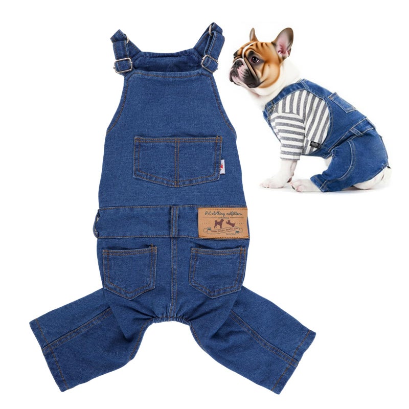 Rbenxia 1 Piece of Dog Denim Shirts Puppy Jean Jacket Sling Jumpsuit Costumes Pet Jean Overalls Dog Pants Outfits for Small Puppy Cat Pets (Blue, Small) - Image 1