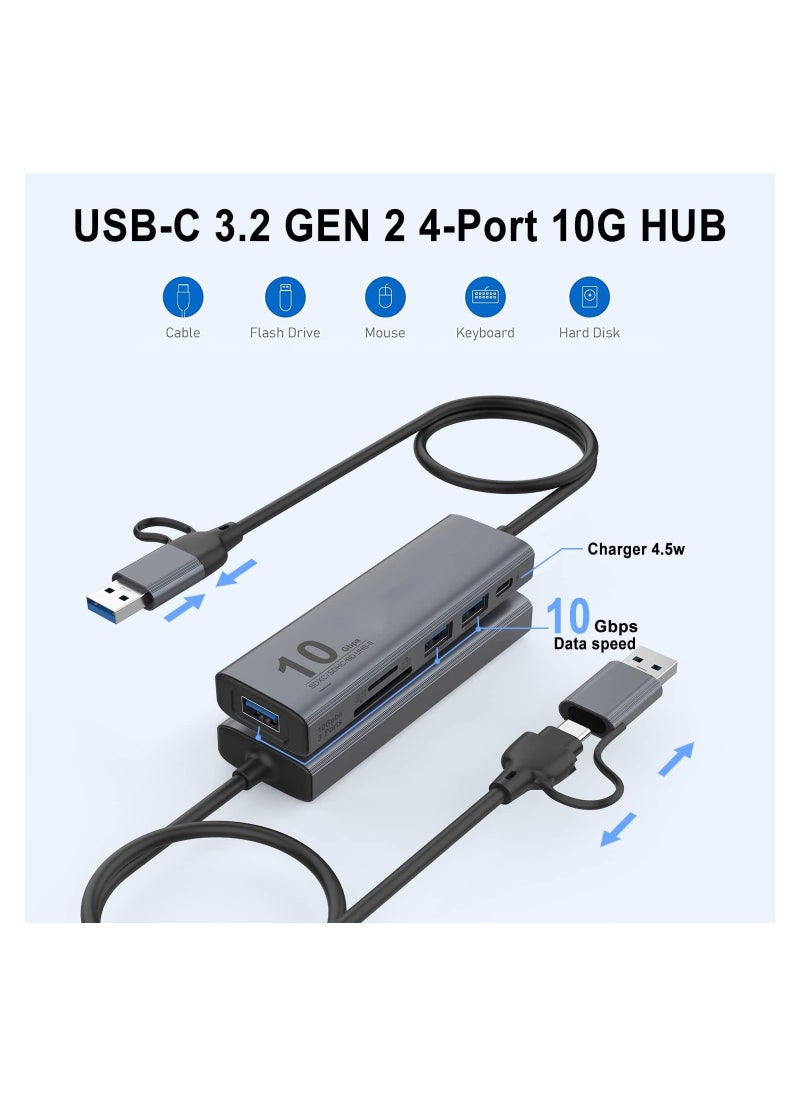 SYOSI - USB C USB HUB, USB A/USB C to USB A Adapter, USB 3.2 GEN 2 10G Speed, with 3 USB A Ports(10G) and UHS-II SD/TF Ports, USB C UHS-II SD Card Reader Compatible with SD/SDHC/SDXC/Micro SD - Image 1