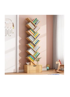 14 Shelf Bookshelf,Tree Bookcase with Storage Box,Wood Bookshelves Storage Rack, Tree Book Shelf Display Organizer for Books,Magazines,CDs and Photo Album Holds Up to 5kgs Per Shelf