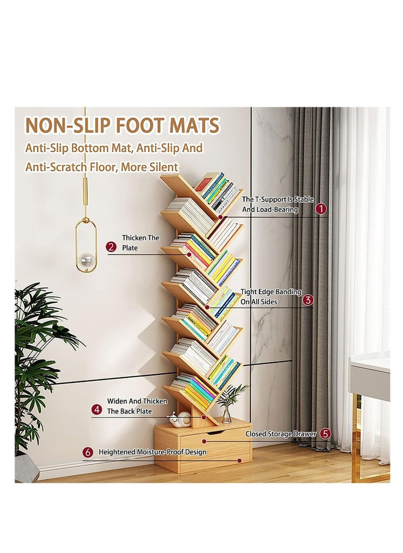 Arabest - 14 Shelf Bookshelf,Tree Bookcase with Storage Box,Wood Bookshelves Storage Rack, Tree Book Shelf Display Organizer for Books,Magazines,CDs and Photo Album Holds Up to 5kgs Per Shelf - Image 1