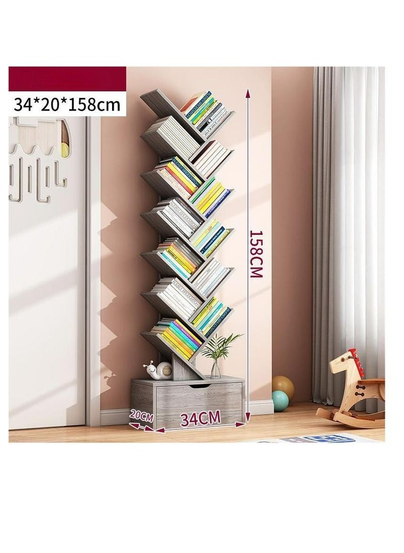 Arabest - 14 Shelf Bookshelf,Tree Bookcase with Storage Box,Wood Bookshelves Storage Rack, Tree Book Shelf Display Organizer for Books,Magazines,CDs and Photo Album Holds Up to 5kgs Per Shelf - Image 1