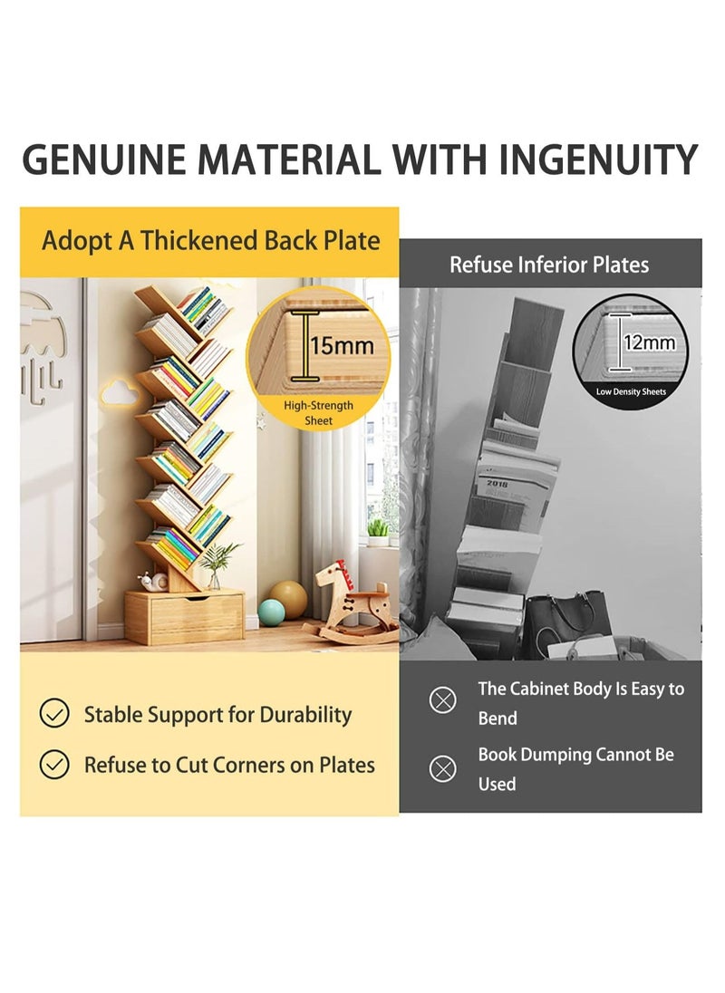 Arabest - 14 Shelf Bookshelf,Tree Bookcase with Storage Box,Wood Bookshelves Storage Rack, Tree Book Shelf Display Organizer for Books,Magazines,CDs and Photo Album Holds Up to 5kgs Per Shelf - Image 1