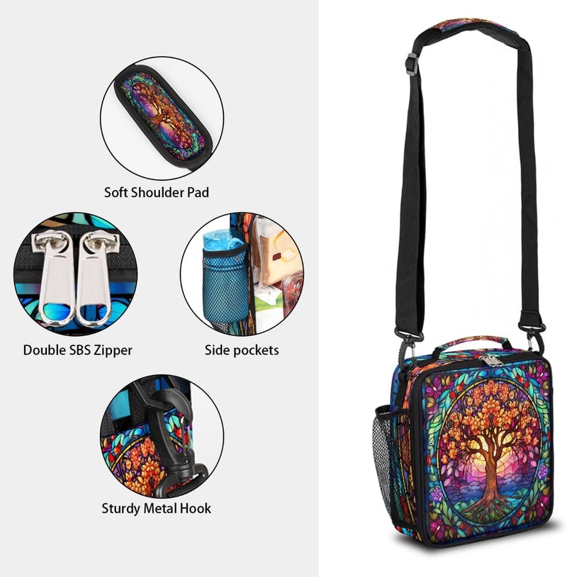 Kids Lunch Bag Insulated Lightweight Tree Of Life Color Glass Lunchbox For Girls Boys Back To School Gift Cooler Meal Tote Reusable Portable Leakproof Lunch Pail Meal Prep Box For School Travel - Image 2