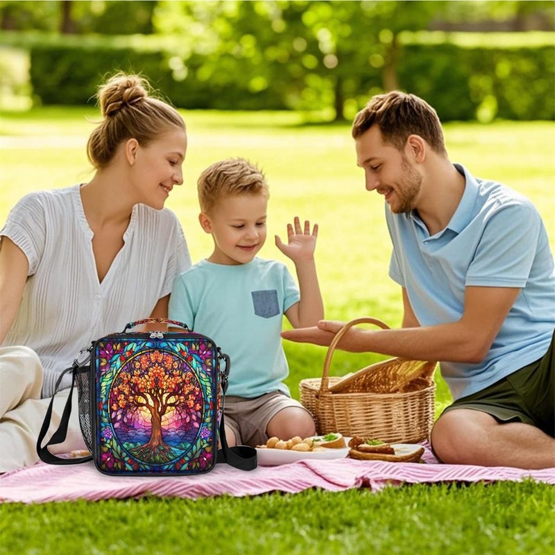 Kids Lunch Bag Insulated Lightweight Tree Of Life Color Glass Lunchbox For Girls Boys Back To School Gift Cooler Meal Tote Reusable Portable Leakproof Lunch Pail Meal Prep Box For School Travel - Image 5