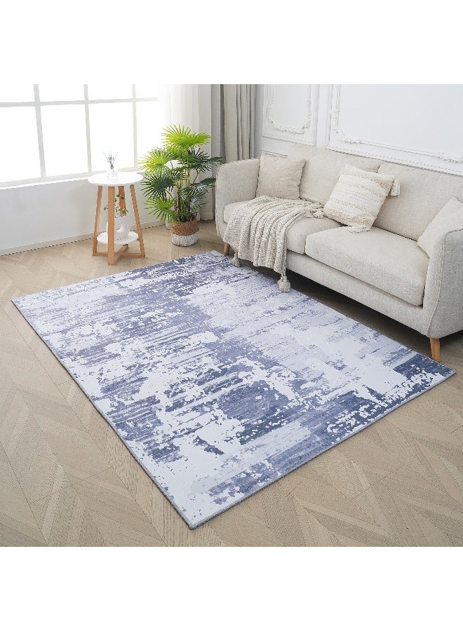 Home Box Ontario Kolam Printed Flannel Rug - Blue and White - Image 1