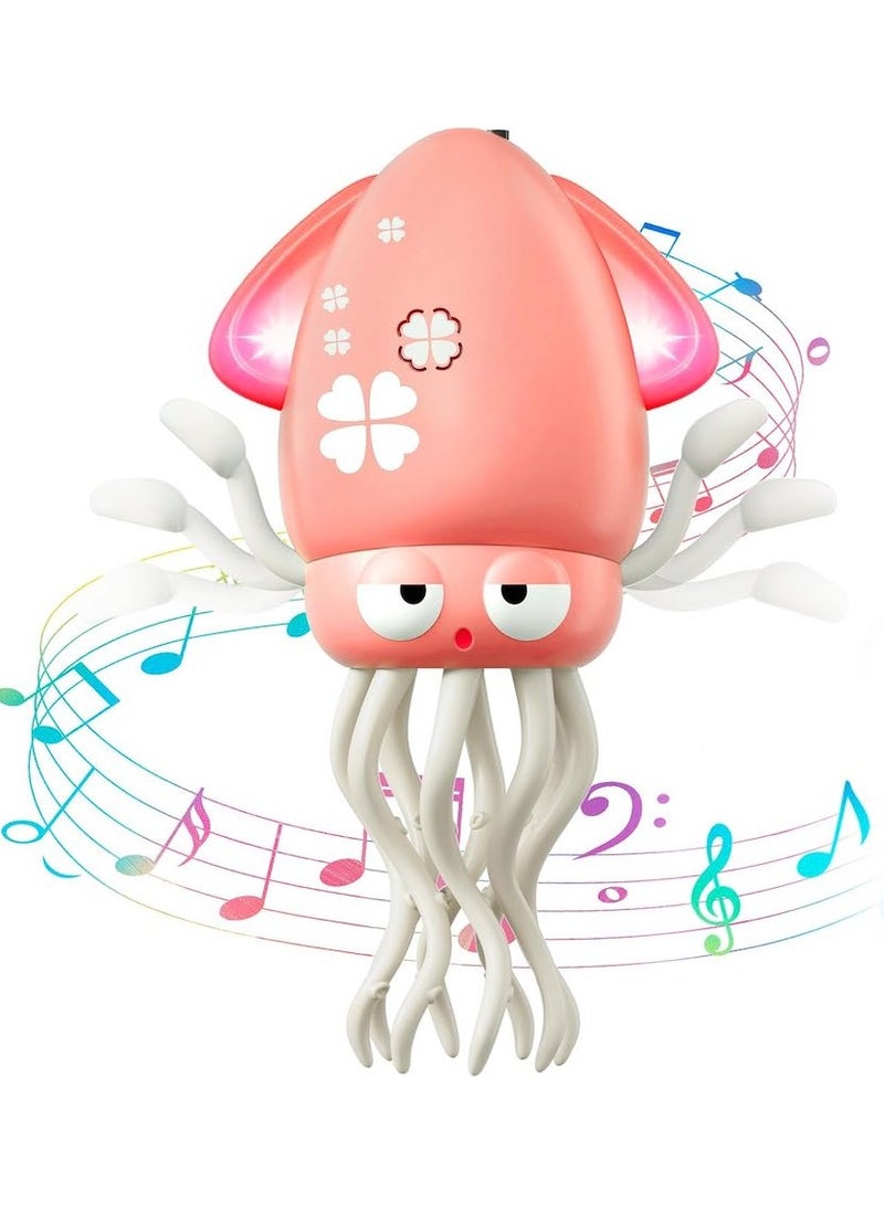 Dancing Octopus Baby Toy, Electric Crawling Octopus Tummy Time Toy, Rechargeable Magic Dancing Music Squid for 3 4 5 6 Year Old Kids Boy Girl Birthday Gifts, Funny Squid for Office Desk Decor, Pink - Image 1