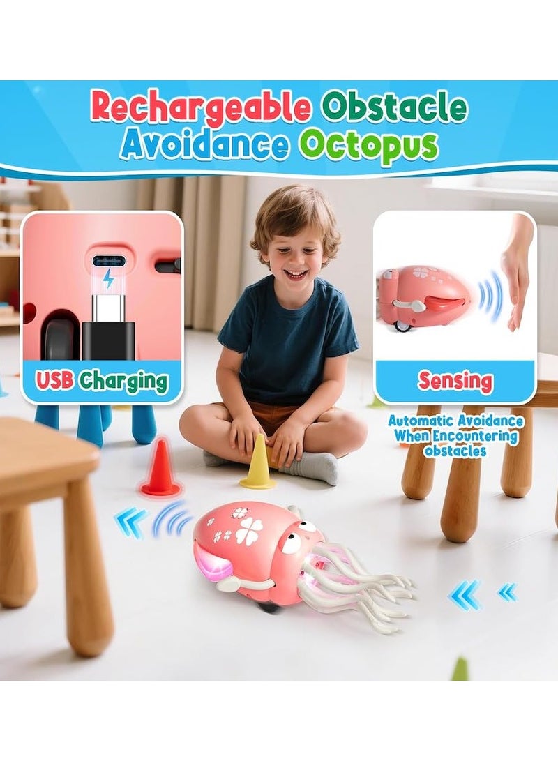 Dancing Octopus Baby Toy, Electric Crawling Octopus Tummy Time Toy, Rechargeable Magic Dancing Music Squid for 3 4 5 6 Year Old Kids Boy Girl Birthday Gifts, Funny Squid for Office Desk Decor, Pink - Image 5