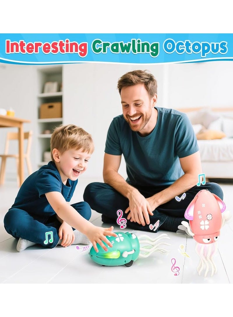 Dancing Octopus Baby Toy, Electric Crawling Octopus Tummy Time Toy, Rechargeable Magic Dancing Music Squid for 3 4 5 6 Year Old Kids Boy Girl Birthday Gifts, Funny Squid for Office Desk Decor, Pink - Image 2