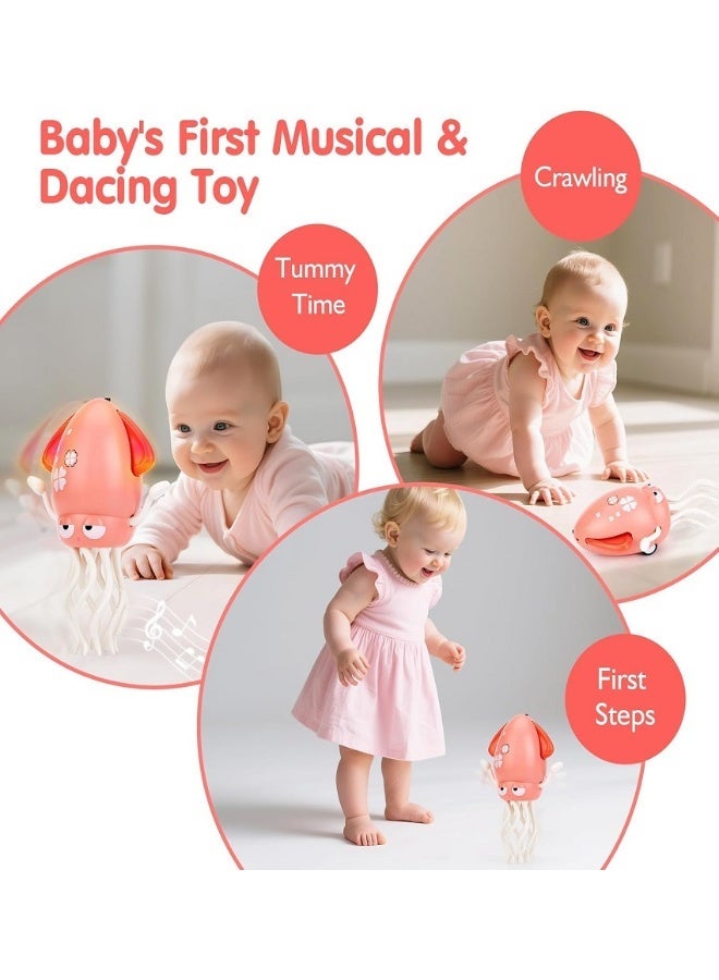 Crawling Baby Toys, Dancing Octopus Toy, Infant Tummy Time Crawling Toys with Light Music, Interactive Sensory Toys for Toddler, Funny Squid for Office Desk Decor, Pink - Image 3