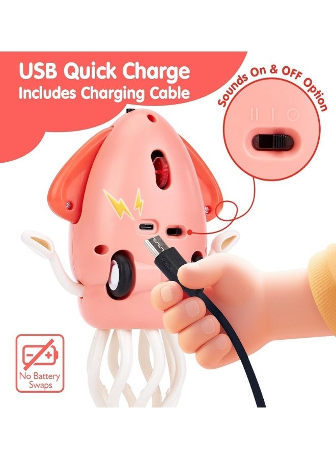 Crawling Baby Toys, Dancing Octopus Toy, Infant Tummy Time Crawling Toys with Light Music, Interactive Sensory Toys for Toddler, Funny Squid for Office Desk Decor, Pink - Image 5