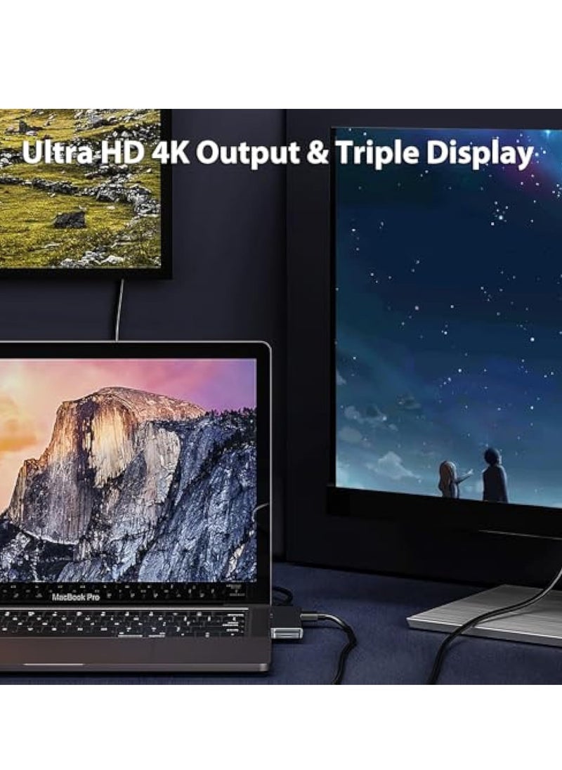 KASTWAVE Aluminum USB C Hub for MacBook Pro/Air, 7-in-2 Triple Display Multiport Adapter, Portable USB Adapter Multiport Expander, with 2*HDMI 4K@30Hz Port, 100W PD, 2*USB 3.1, SD & Micro SD Card Reader  - Image 4