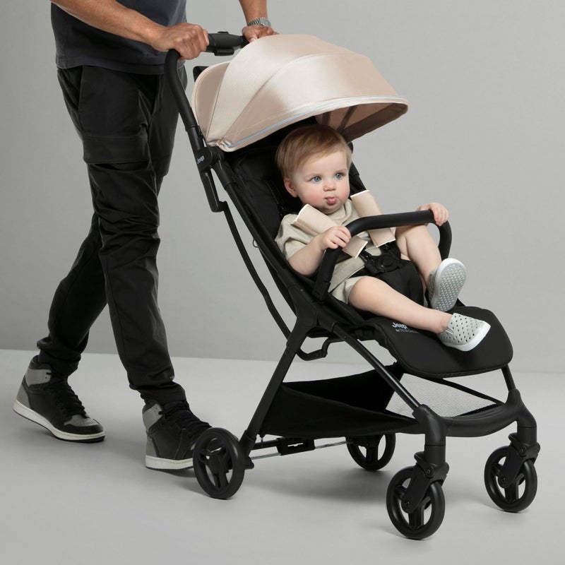 Delta CHILDREN Jeep Altitude Compact Travel Stroller by Delta Children Greenguard Gold, Easy One Hand Fold, Lightweight, Extendable Canopy with Peek-a-Boo Window, Reclining Seat, 4 Wheel Suspension, Tan - Image 2