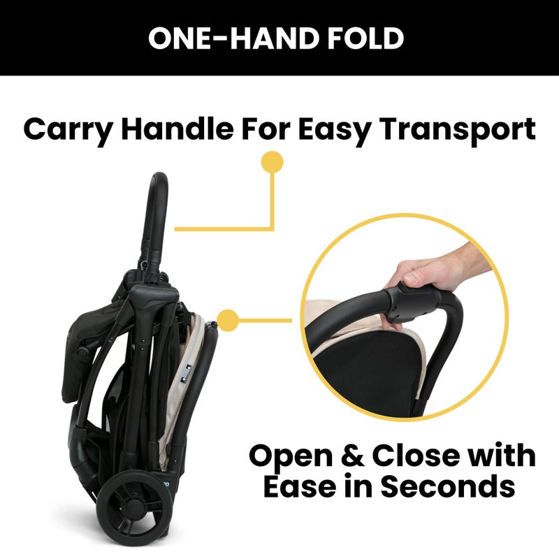 Delta CHILDREN Jeep Altitude Compact Travel Stroller by Delta Children Greenguard Gold, Easy One Hand Fold, Lightweight, Extendable Canopy with Peek-a-Boo Window, Reclining Seat, 4 Wheel Suspension, Tan - Image 4