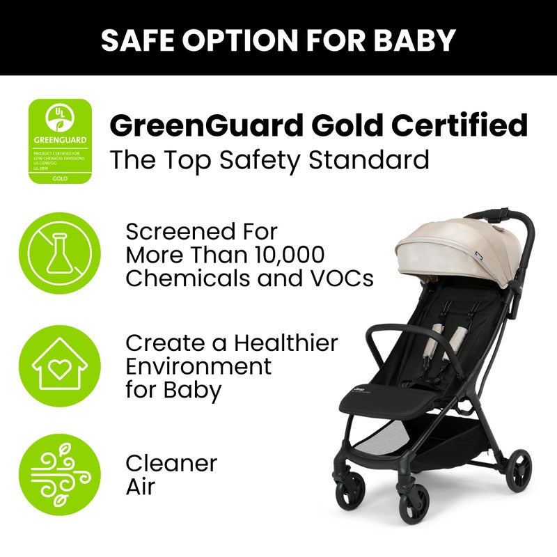 Delta CHILDREN Jeep Altitude Compact Travel Stroller by Delta Children Greenguard Gold, Easy One Hand Fold, Lightweight, Extendable Canopy with Peek-a-Boo Window, Reclining Seat, 4 Wheel Suspension, Tan - Image 5