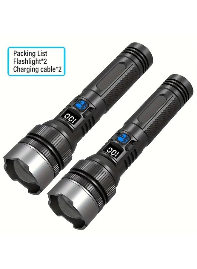 2pcs LiHangStar Digital Display Zoom LED Rechargeable Flashlight Telescopic Spotlight Outdoor - Image 1