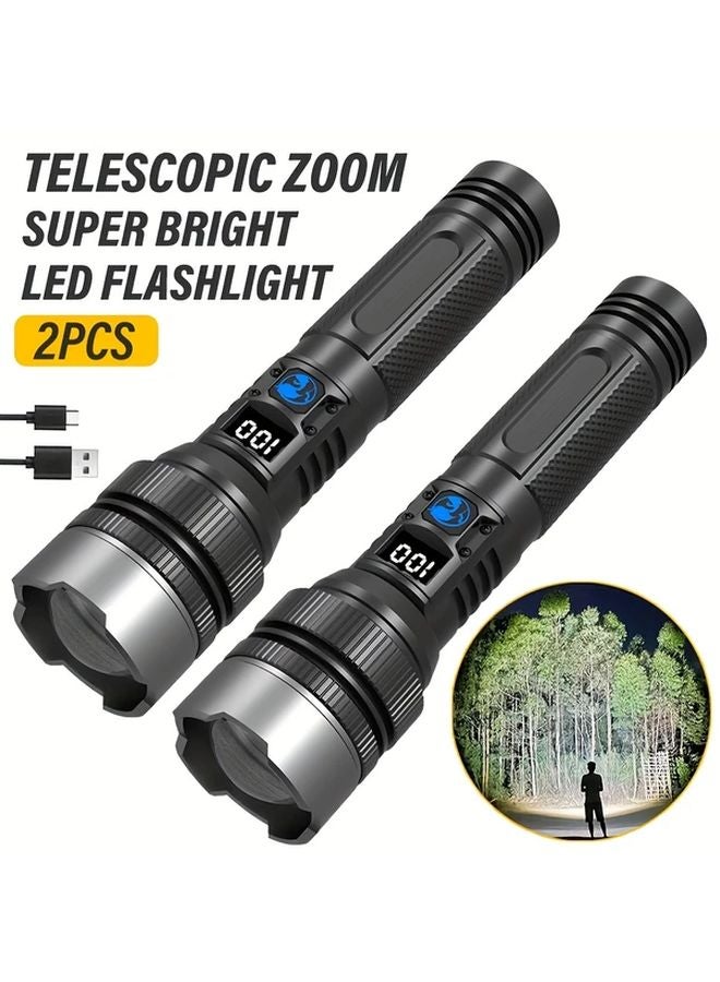 2pcs LiHangStar Digital Display Zoom LED Rechargeable Flashlight Telescopic Spotlight Outdoor - Image 2
